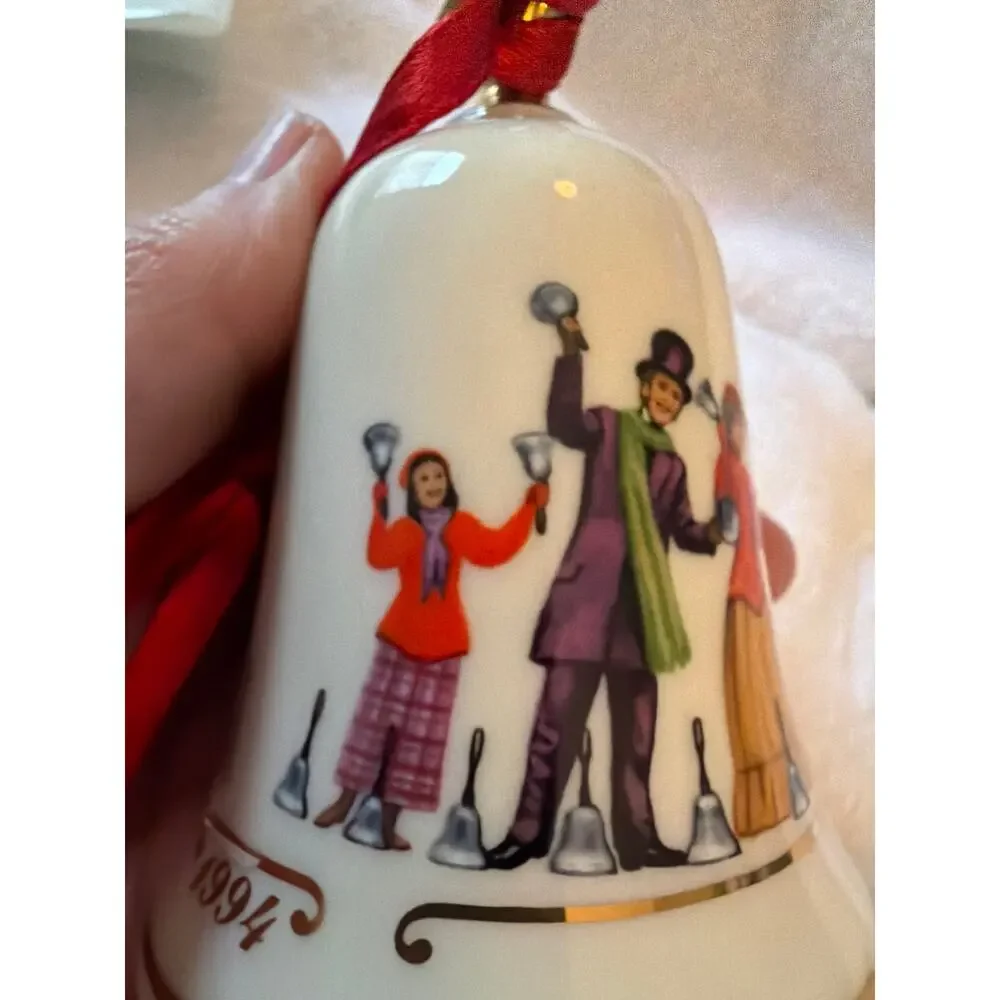 Lenox 1994 Musical Silver Bells Bell Christmas Ornament Porcelain Gold Trim